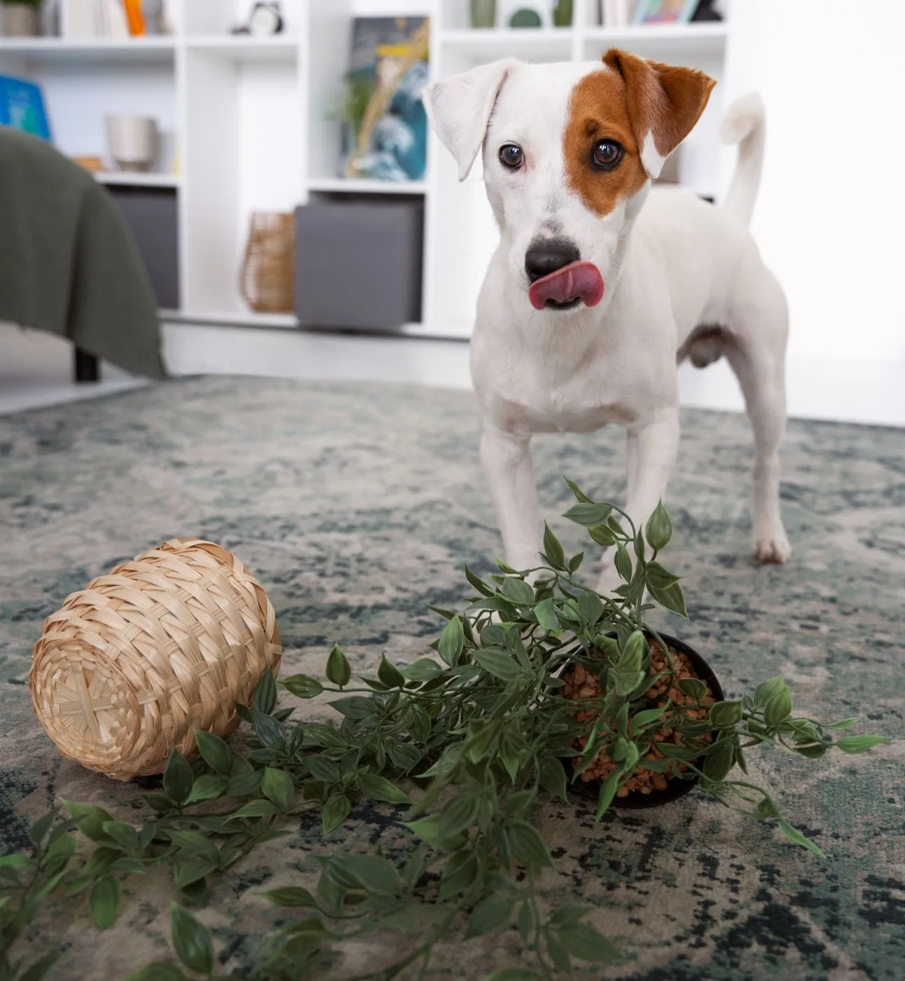 animal doméstico explorando plantas em residência